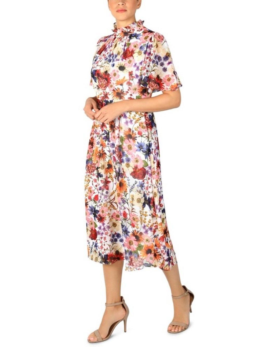 JULIA JORDAN RUFFLE MOCK NECK FLORAL MIDI SIZE 8